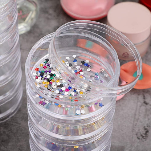 Hipiwe 2 Packs 5 Slot Clear Plastic Round Storage Jars - Art Craft Accessory Organizer Box Jewelry Beads Sewing Pills Container Holder for Storage...