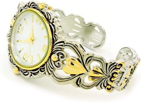 2Tone Metal Decorated Large Oval Face Women's Bangle Cuff Watch...