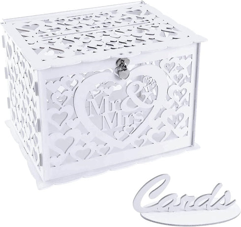 Ywlake Wedding Money Box Holder with Sign, Large Rustic Wood Wooden DIY Envelope Gift Post Card Boxes with Lock Slot for Reception Anniversary Gra...