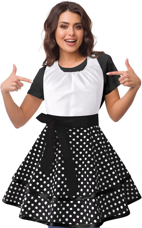 Violet Mist Cute Vintage Aprons for Women White Polka Dots Retro Aprons Girls French Maid Apron Sexy Ladies 50s Christmas Apron Lovely kawaii Adju...