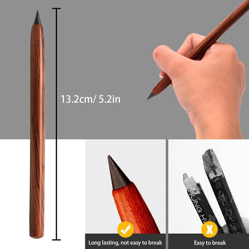5 PCS Wooden Inkless Pencil, Infinity Pencil, Everlasting Eternal Reusable Magic Pencil for Writing Drawing, Home Office School (#1 Wooden, Pack o...