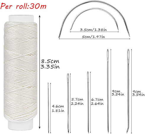 32 Yards Waxed Thread with Leather Hand Sewing Needles,150D Flat Sewing Waxed Thread and Leather Repair Needles for Home Upholstery Carpet Leather...