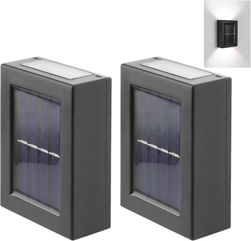 CALIDAKA 2 Pack LED Solar Wall Light, Up and down Outdoor Security Wall Lamps, IP65 Waterproof Solar Outdoor Lights, Solar Fence Lights LED Solar ...