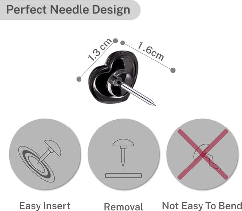 100 PCS Heart Clear Push Pins for Cork Board, Transparent and Black Cute Heart Shaped Thumb Tacks Plastic Decorative Push Pins for Posters, Wall, ...
