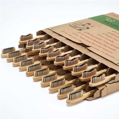 20 Count Bamboo Toothbrushes (Soft+Medium), Natural Wood Toothbrushes Bulk, Eco-Friendly, BPA Free, Biodegradable & Compostable Charcoal Wooden - ...