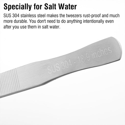 18.9 inch Heavy Duty Extra Long Tweezers for Salt & Fresh Water Fish Tank, Curved SUS 304 Stainless Steel Aquascape Tweezers for Aquarium & Terrar...