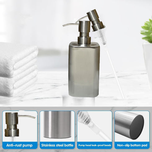Countertop Soap Dispenser - Rust and Leak Proof Liquid Hand Soap Pump Bottle for Kitchen, Bathroom, Refillable Liquid, Matte 304 Stainless Steel P...