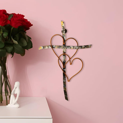 RELY+ Entwined Hearts Wall Cross Metal 13 X 9 Inch Entangled Heart Iron Wall Cross Love Heart Gift for Adult Living Room Decor Bedroom Wall Decora...