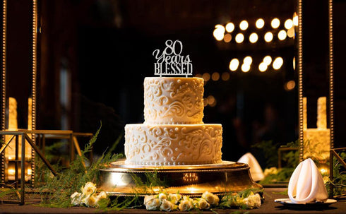 Silver Acrylic Custom 80 Years Blessed Cake Topper, 80th Birthday Cake Topper, 80th Wedding Anniversary Cake Topper (80 bless)...