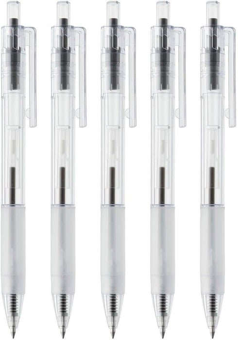 MUJI MoMA Polycarbonate Clear Ball Point Gel Pen Black 0.7mm 5pcs Made in Japan...