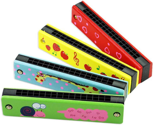 4Pcs Wooden Painted Toy Musical Instrument Play16-Hole Harmonica Parent-Child Puzzle Baby Early Education Toys for Children Gift (Random Color)...
