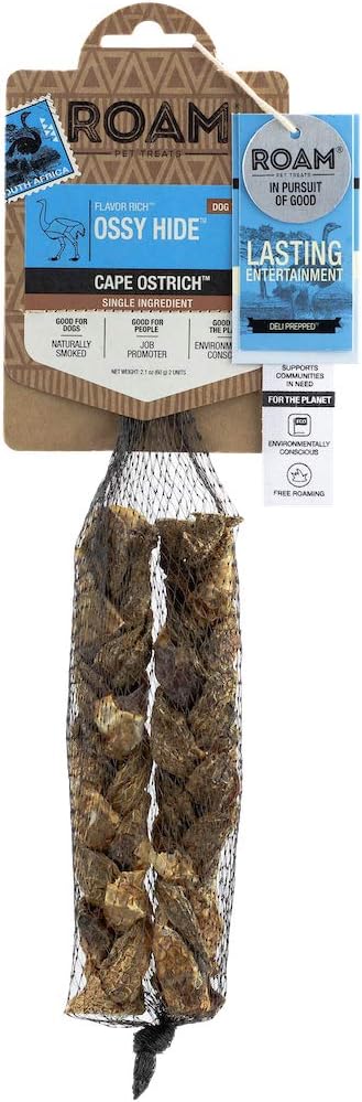 ROAM Pet Treats Ossy Hide – Ostrich Dog Chew Contains 2 Braided Hide Chews...