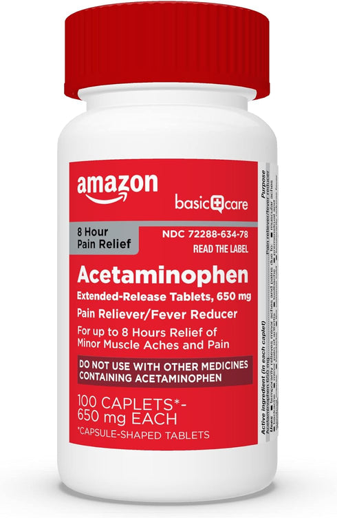Amazon Basic Care Acetaminophen Extended-Release Tablets, 650 mg, 100 Count...