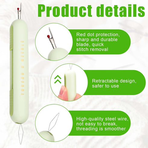 2 in 1 Needle Threader Seam Ripper, Integrated Seam Remover & Needle Threading Tool Seam Opener Sewing Device for Hand Sewing Crafting Knitting Cr...