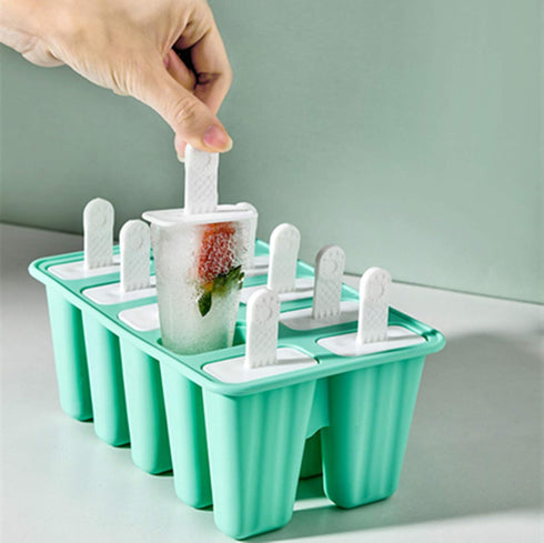 Popsicle Molds 10 Pieces Silicone Ice Pop Molds Popsicle Mold Reusable Easy Release Ice Pop Maker(10 Cavities-Green)...