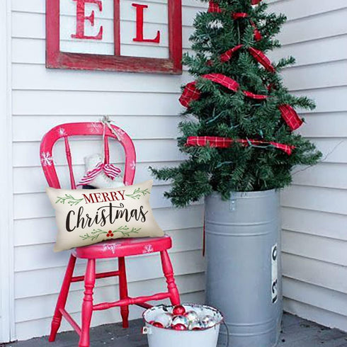 DFXSZ Merry Christmas Pillow Covers Holly Berries Lumbar Pillow Covers Outdoor Pillowcase 12x20 Inch for Home Decoration...