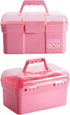 Kinsorcai 11'' Plastic Storage Box with Removable Tray, Multipurpose Organizer and Storage Case for Art Craft and Cosmetic (Pink)...