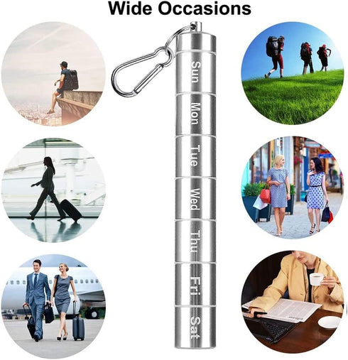 Portable Pill Case Keychain Waterproof 7 Days Pill Holder Travel Pill Container Portable Medicine Keychain Daily Airtight Pill Organizer for Outdo...