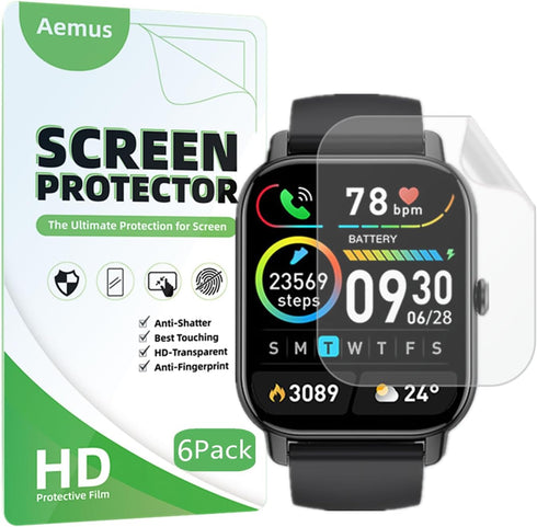 Compatible for Nerunsa P66D 1.85" Smart Watch Screen Protector (6 Pack) Compatible for Poounur P66E Smartwatch Flexible Full Coverage Clear TPU Fi...
