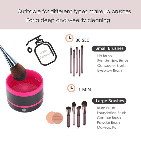 Electric Makeup Brush Cleaner Machine, Quick Cleaning Make Up Brush Washing Tool, Fast Spin and Clean in Seconds - Black & Pink...