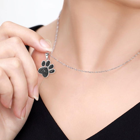 925 Sterling Silver Cubic Zirconia Animal Kitten Cat Paw Print Dolphin Pendant Necklace 17" / 18" Chain (Paw Print)...
