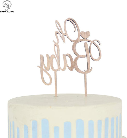 PAPALONG Wooden "OH BABY" Cake Topper for Baby Showers - Rustic Woodland Themed Gender Neutral Baby Shower Decoration for Boys & Girls...
