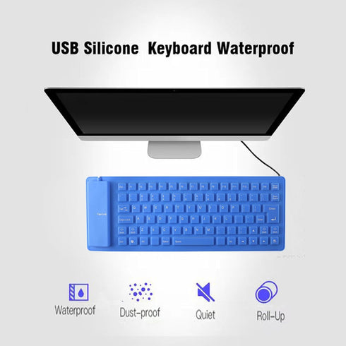 Soft Silicone Keyboard, Foldable Keyboard, Silent, Portable Silicone Wired Keyboard, USB+PS2 Interface, Convertible, Waterproof and dustproof, for...