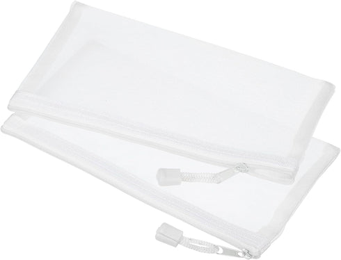 MECCANIXITY Mesh Zipper Bags, B6 Nylon Zip Pouch Pencil Case Storage Pockets for Travel Office Accessories, White Pack of 6...