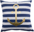 Nautical Decorative Pillow Cover, Stripes and Gold Anchor Pattern 18X18 (Navy Stripes)...