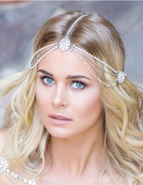 Missgrace Women Dainty Bohemian Rhinestones Head Chain Hair Accessories for Bridal...