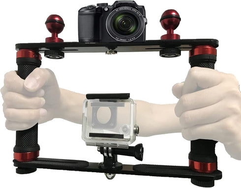 Aluminium Alloy Underwater Video Light Stabilizer Tray Dive Light Stand Tray with Two Aluminum Alloy 1'' Ball Handle for Action Camera and Any Oth...
