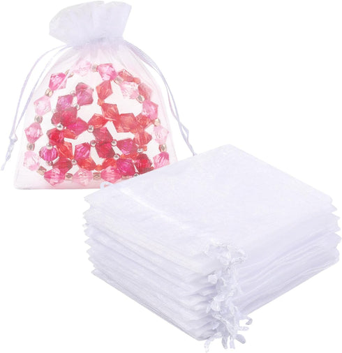 Hopttreely Organza Bags with Drawstring, 50pcs White 3x4inch Jewelry Bags, Little Mesh Gift Pouches Mini Candy Bags for Small Presents Jewelry Ear...