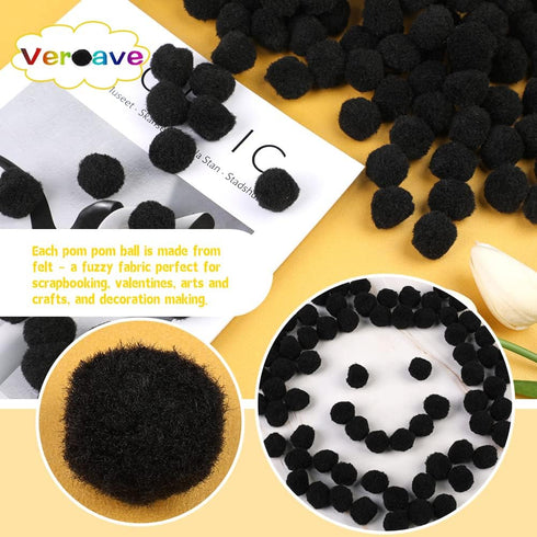 Veroave 150 Pieces Pom Poms 1 Inch Black,Small Pom Poms for Crafts, Puff Balls, Arts and Craft Pom Pom Balls for DIY Art Creative Crafts Decoratio...