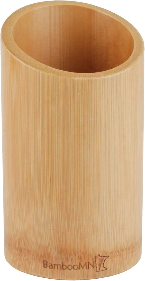 BambooMN Bamboo Kitchen Utensil Holder for Countertop, Utensil Crock for Cooking Utensils - 7" x 4" - Carbonized Brown - 1 Piece...