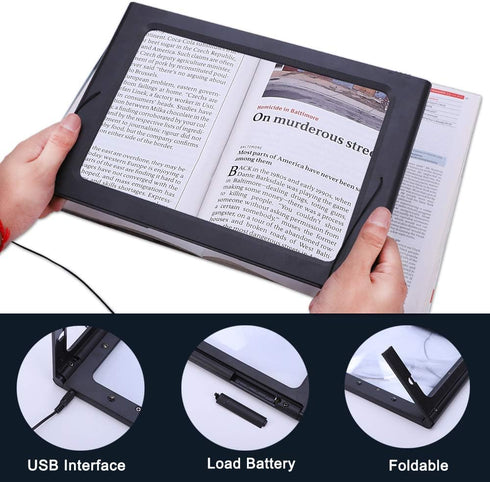 Hands-Free Magnifying Glass Large Full-Page Rectangular 3X Magnifier LED Lighted Illuminated Foldable Desktop Portable for Elder...