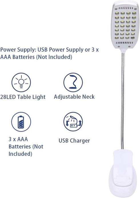 Haofy 6W Desk Lamp 28 LED Clip on Reading Light Clamp Book Light 360 Degree Rotating Table Desk Lamp Eye-Care Lamp Bedside Reading Light USB Recha...