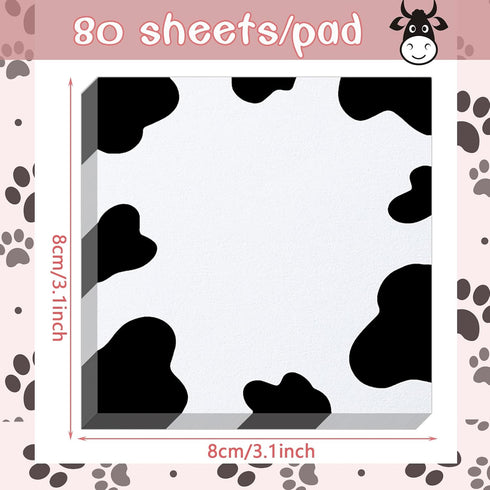 6 Packs Cute Cow Print Notes 3.2 x 3.2 Inches Post Sticky Notes Self Sticky Note Pads Cow Print Self Adhesive Paper Memo Pads for Reminders Studyi...