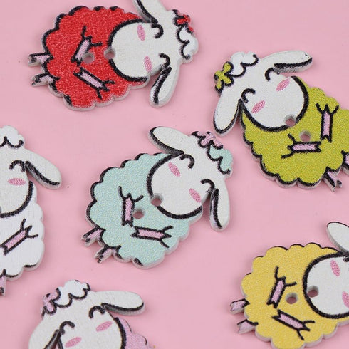 100Pcs Cute Sheep Shape Wooden Buttons in Bulk for DIY Crafts Sewing Knitting Card Making Mix Color...