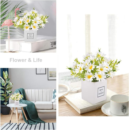 AIFUSI Artificial Flowers, Faux Flowers in Vase Small White Daisy Decor Mini Silky Artificial Daisies Fake Plant Flower Decor for Home Decor Indoo...