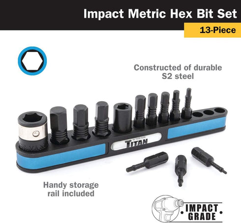 Titan Tools 16038 13-Piece Metric Impact Grade Hex Bit Set...