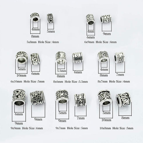 LolliBeads (TM) Antiqued Silver Tone Bracelet Jewelry Marking Large Hole Spacer Beads Round Tube Charm Beads (80pcs)...
