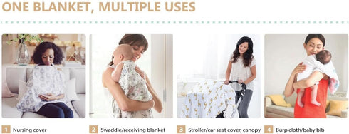 2-Layer Muslin Jacquard Cotton Swaddle Blanket, Unisex Receiving Swaddle Wrap, Privacy Throw, Soft 100% Cotton 80 x 100 cm, Sweet Home...