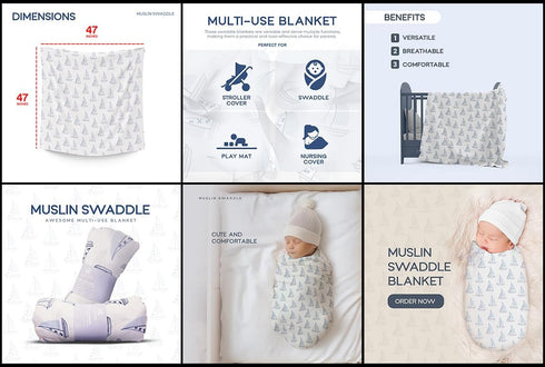 Muslin Swaddle Nautical, Receiving Blanket, Breathable and Soft, 47" x 47", Wrap for Baby Boys and Girls, Registry, Newborn...