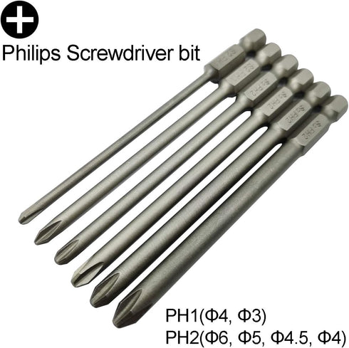 Long Slotted Head and Cross Phillips Screwdriver Bit Sets with 1/4 Inch Hex Shank 4 inch Lenght 4pcs Slotted Head and 6pcs Philips Cross Head Scre...