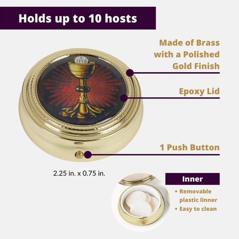 Gold Tone IHS Chalice and Host Communion PYX with Epoxy Lid, 2 1/4 Inch...