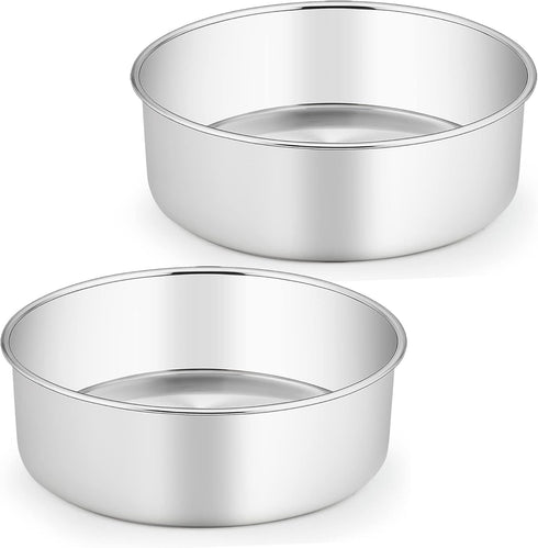 TeamFar Cake Pans, 2 PCS Stainless Steel Round 8 x 3 Inch Deep Baking Cake Pans for Wedding Birthday Party, Non-Toxic & Heavy Duty, Deep Wall & St...