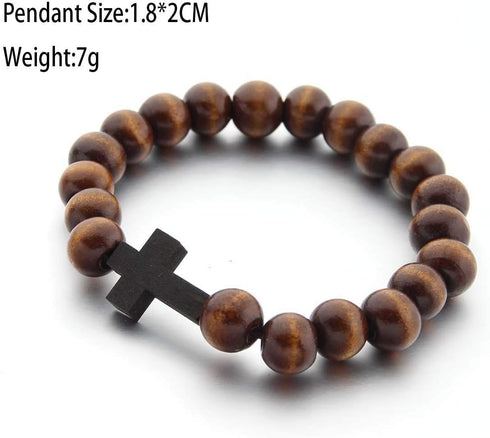 Wooden Cross Wood Beaded Bracelet for Women Men Religious Christian Jewelry Pray Baptism...