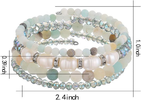 PEARL&CLUB Bead Crystal Wrap Bangle Bracelet - Fashion Jewelry Beaded Bracelet with Silver Metal, Gifts for Women...