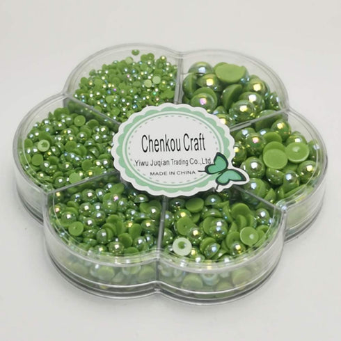 Chenkou Craft 3000PCS 1 Box Green Round Flatback Imitation Half Pearls Bead Loose Beads Gem (Green Half Ball)...