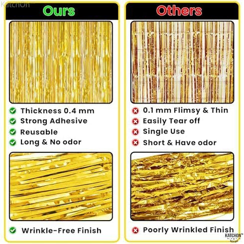 KatchOn, XtraLarge Gold Fringe Curtain Backdrop - 8x3.2 Feet, Pack of 2 Gold Streamers Party Decorations | Gold Foil Curtain for Gold Party Decora...